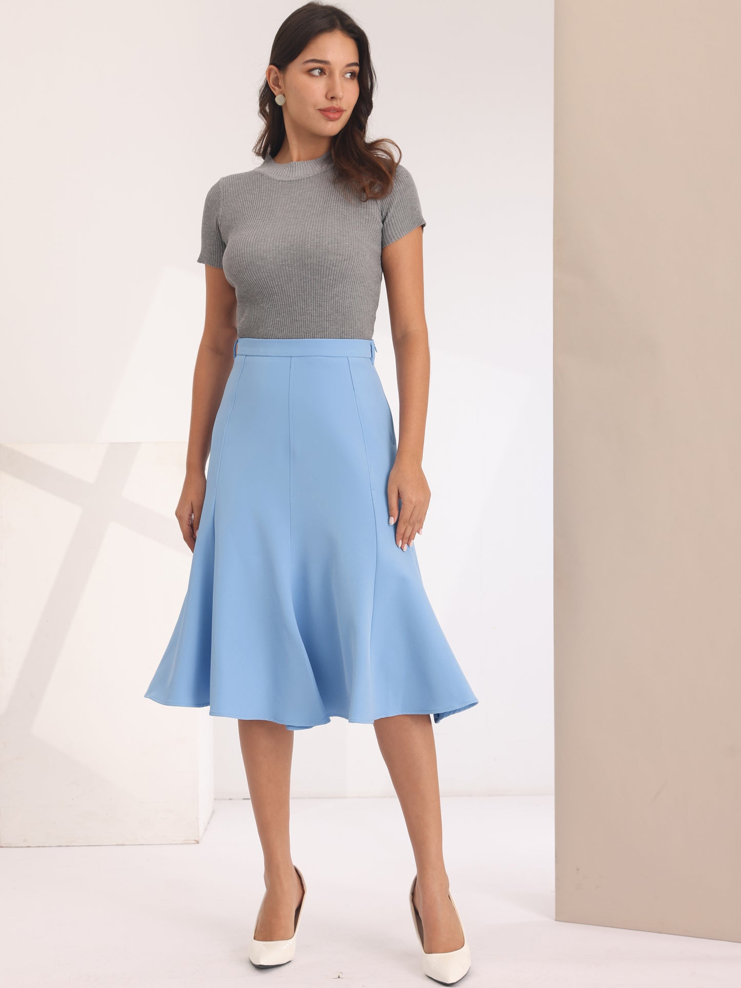 Women's Office Skirt Below Knee Lenght High Waist Fishtail Skirt