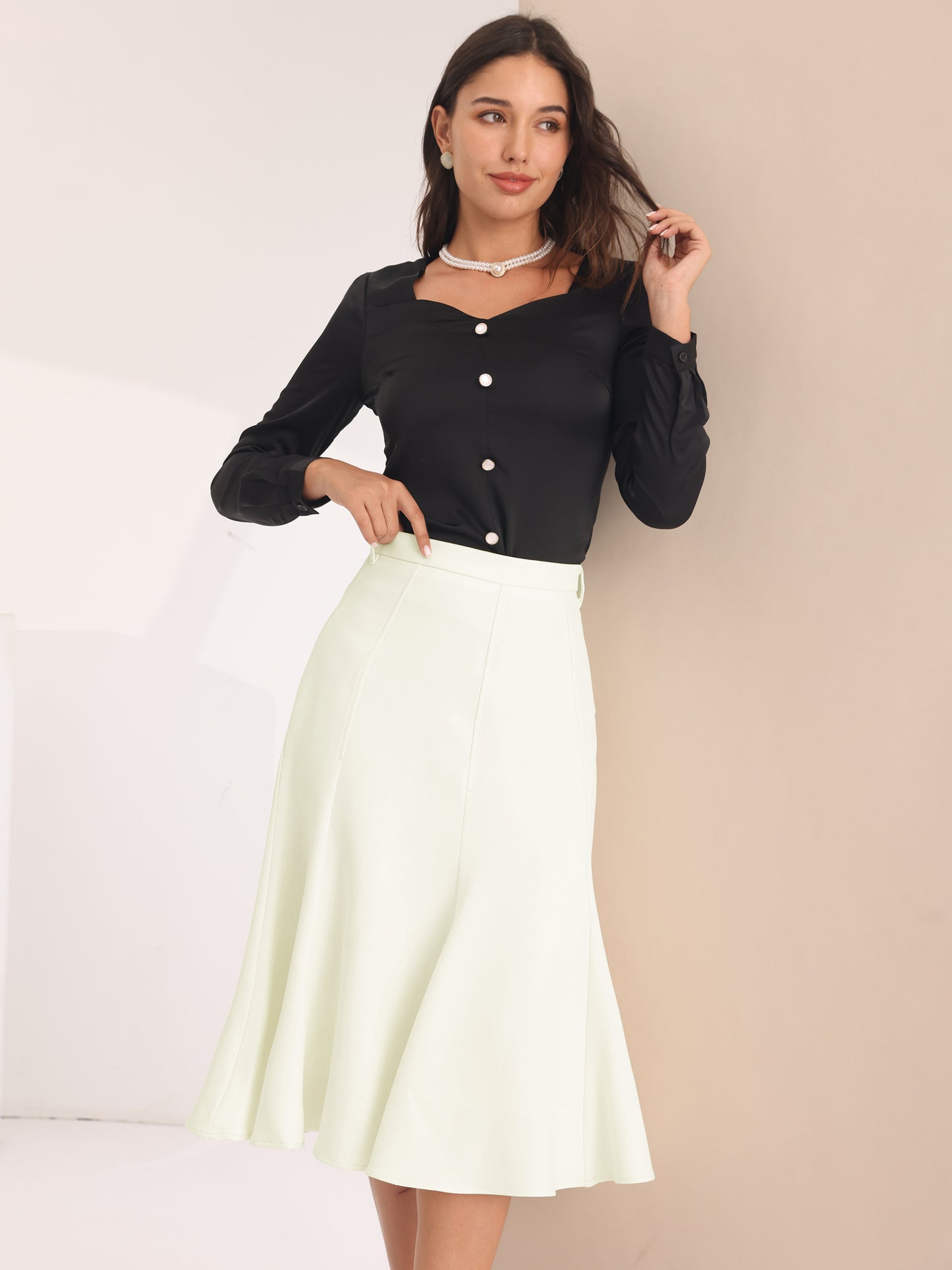 Women's Office Skirt Below Knee Lenght High Waist Fishtail Skirt