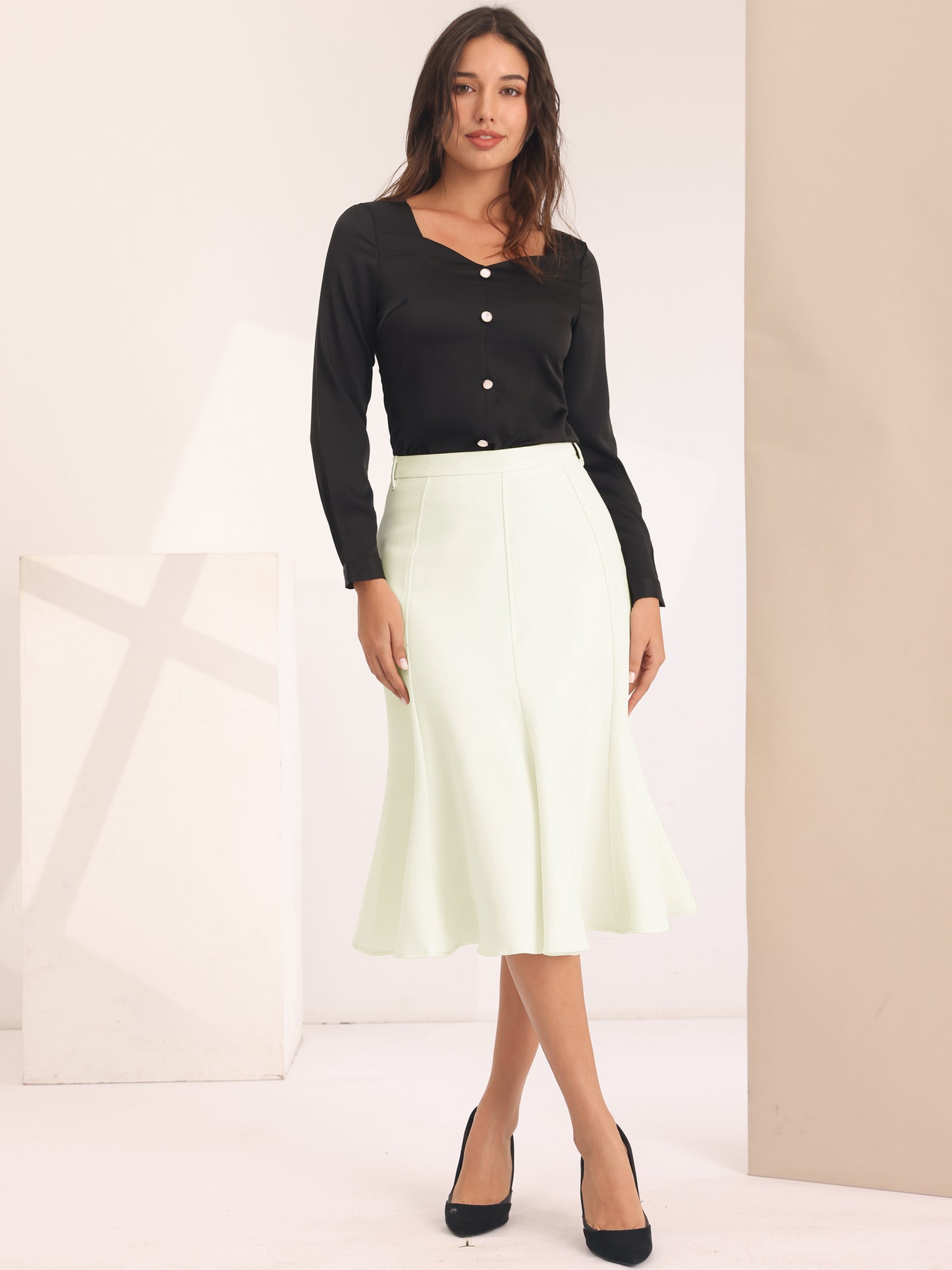 Women's Office Skirt Below Knee Lenght High Waist Fishtail Skirt