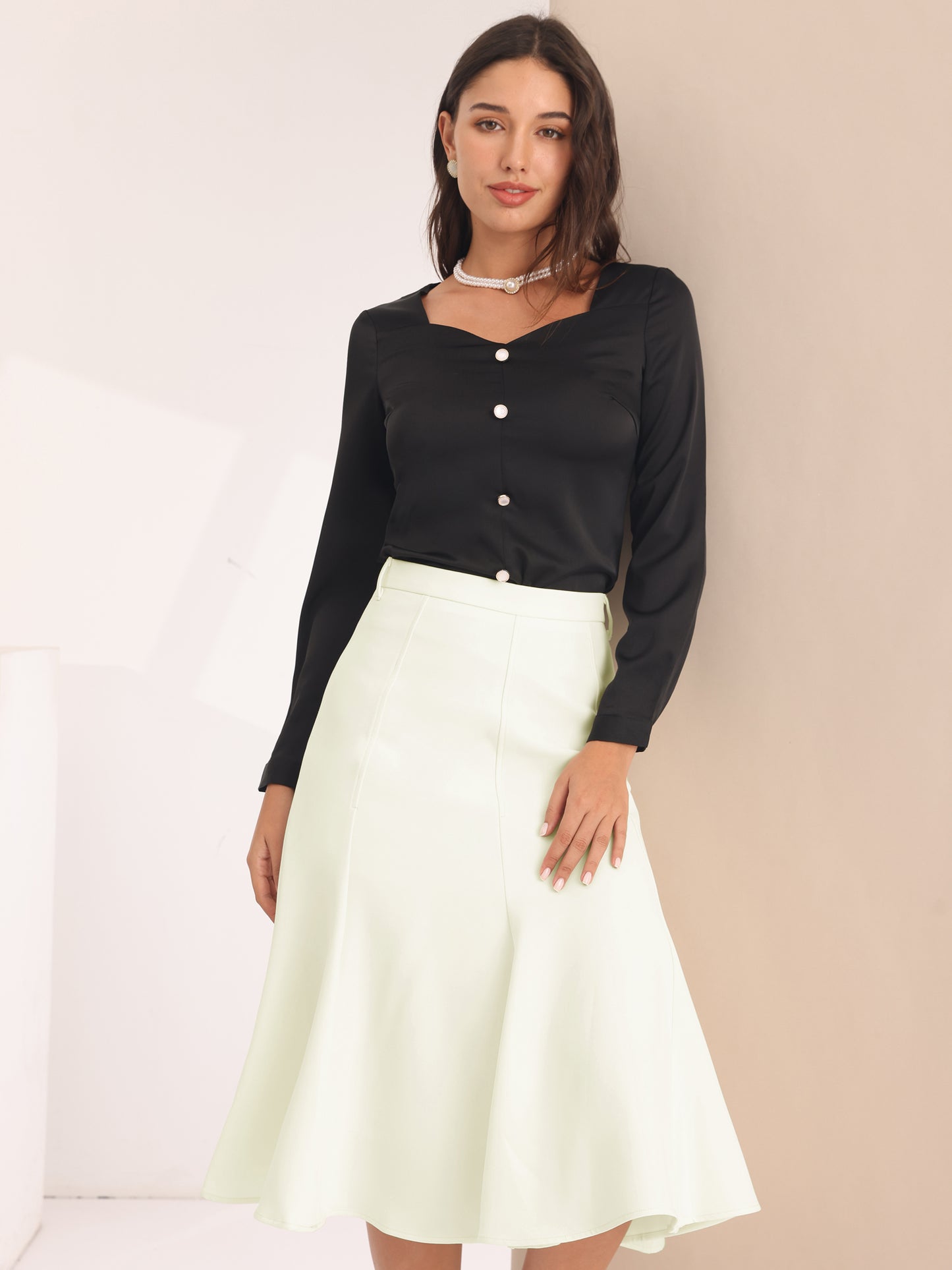 Women's Office Skirt Below Knee Lenght High Waist Fishtail Skirt