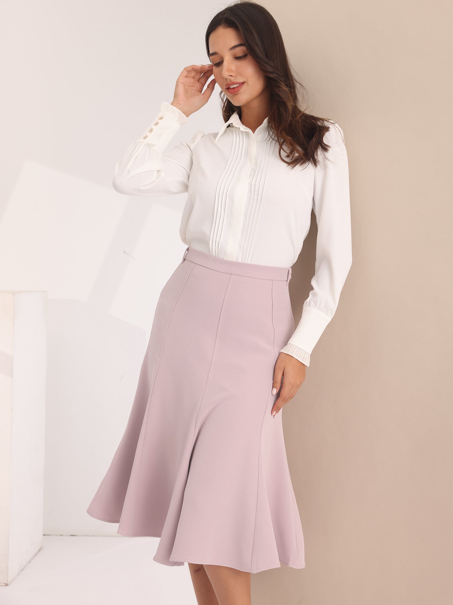 Women's Office Skirt Below Knee Lenght High Waist Fishtail Skirt