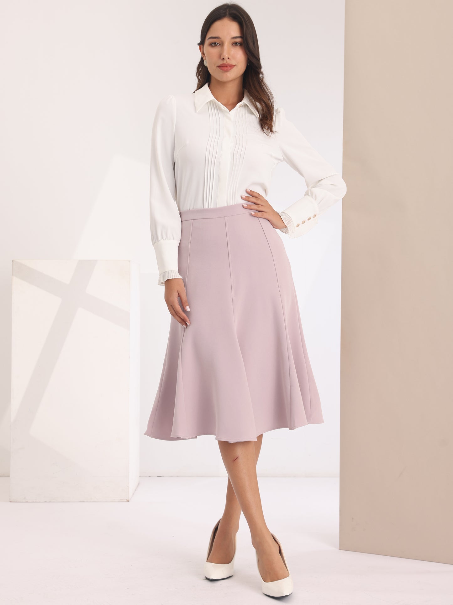 Women's Office Skirt Below Knee Lenght High Waist Fishtail Skirt
