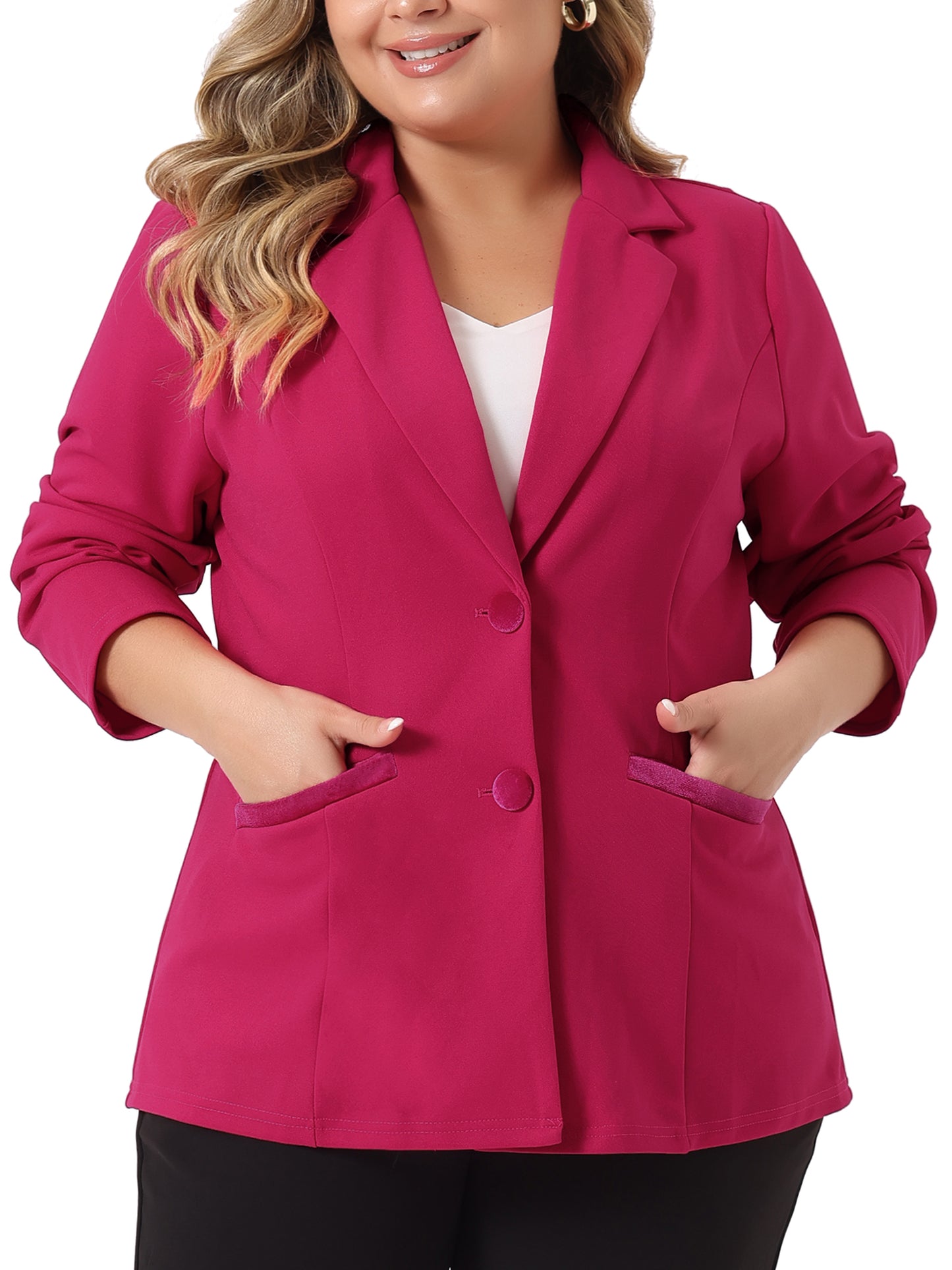 Women Plus Size Blazer Notched Lapel V Neck Office Work Business Suits Jacket Blazers