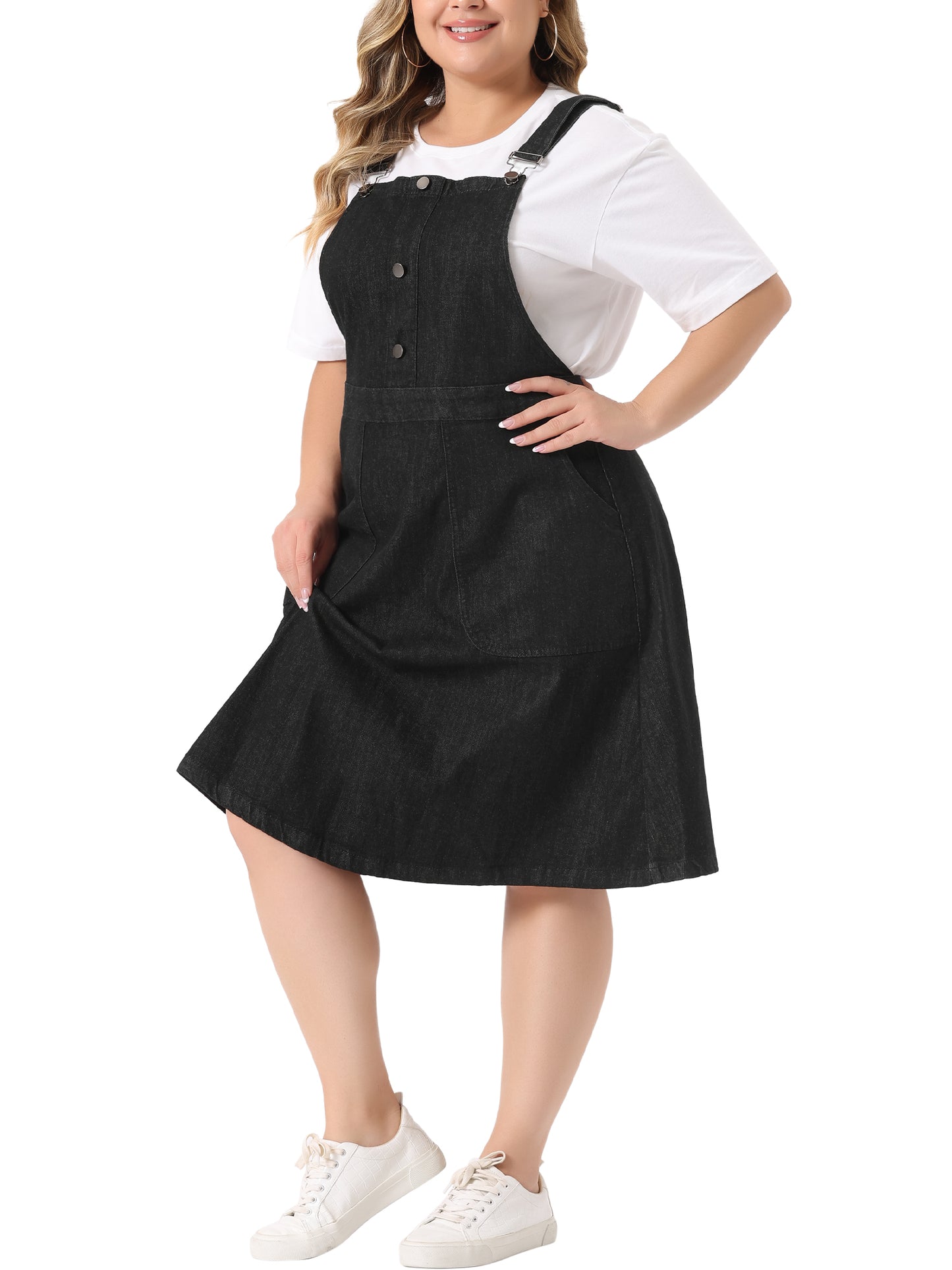 Women's Plus Size Denim Overall Dress Summer Suspender Straps Adjustable Jeans Bib Skirt