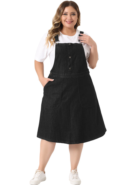 Women's Plus Size Denim Overall Dress Summer Suspender Straps Adjustable Jeans Bib Skirt