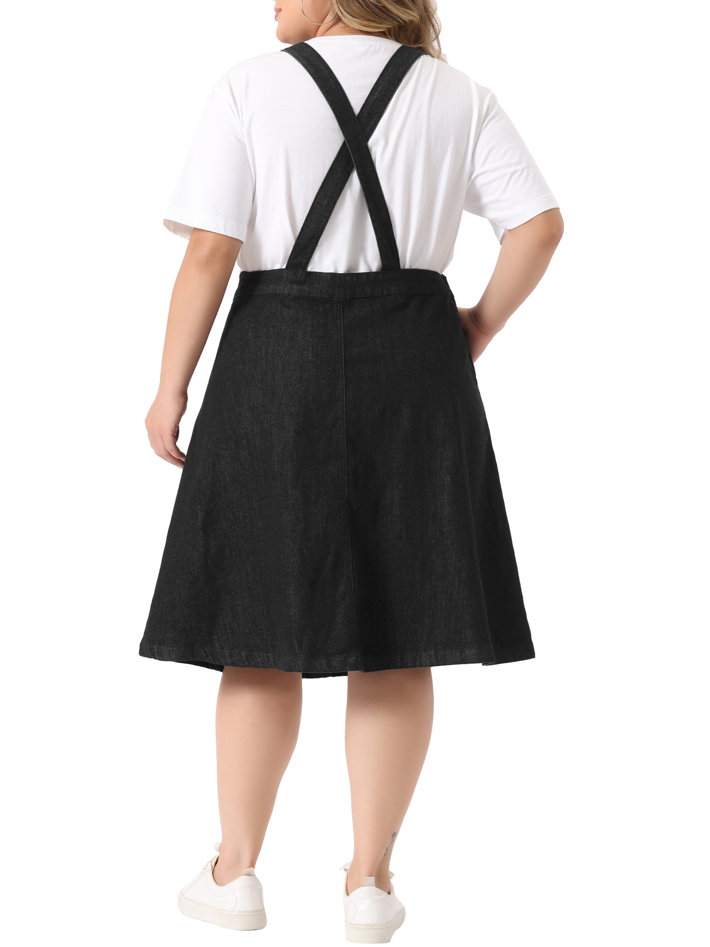 Women's Plus Size Denim Overall Dress Summer Suspender Straps Adjustable Jeans Bib Skirt