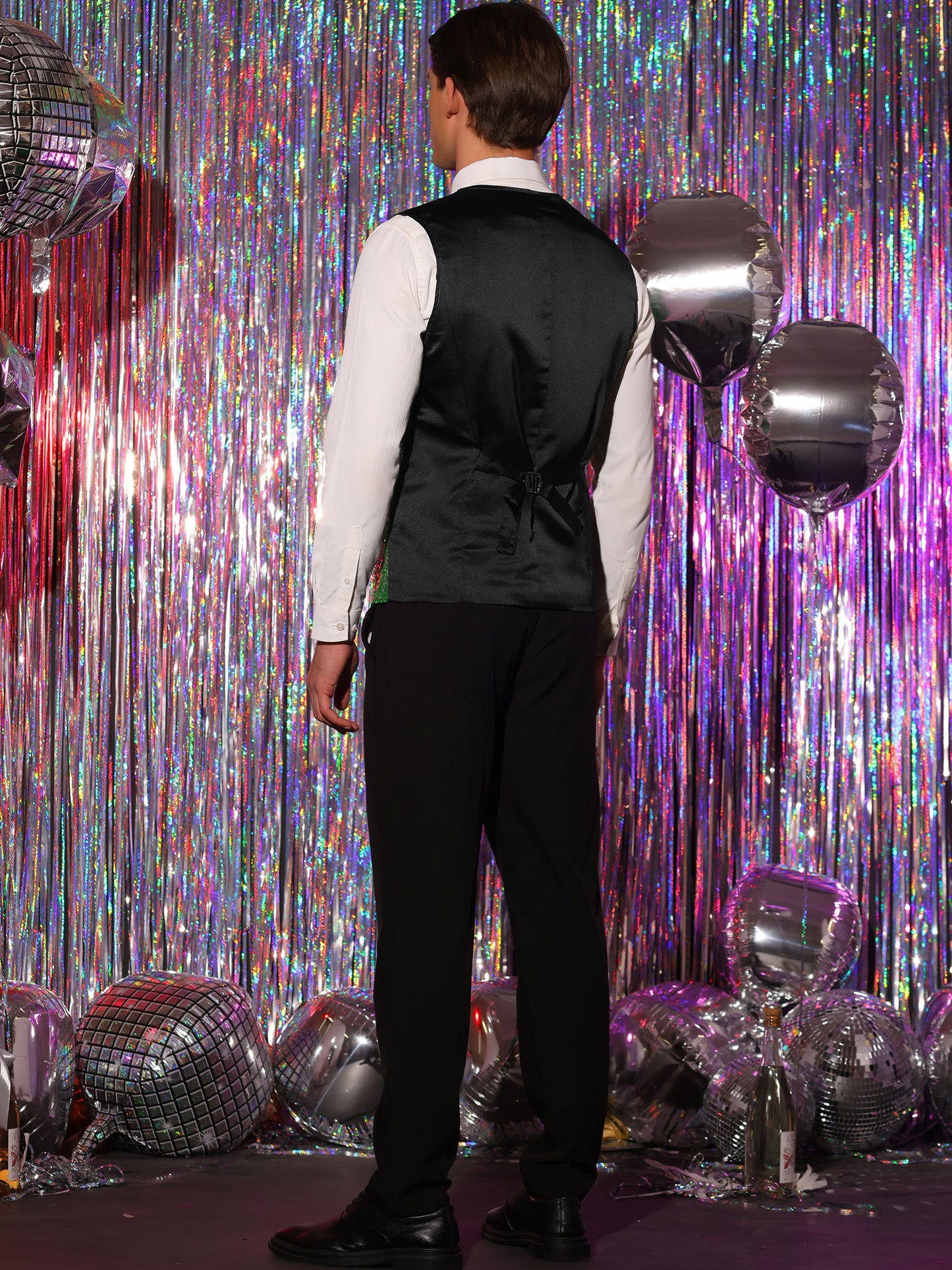 [PACK SALES] Men's 2 Pieces Disco Shiny Sequin Sleeveless Suit Waistcoat Set with Bow Tie