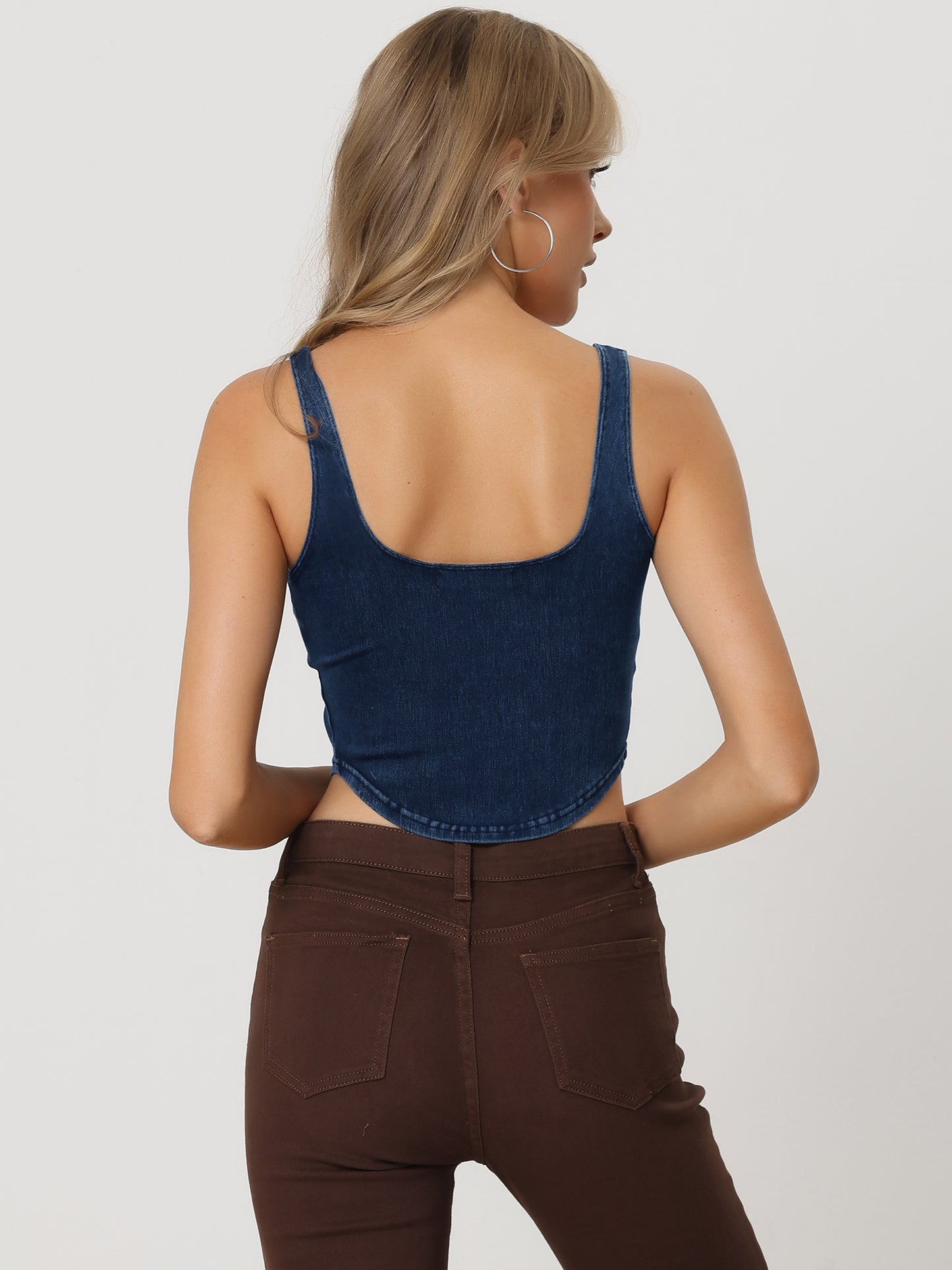 Women's Denim Tank Top Scoop Neck Stretchy Sleeveless Cropped Jean Vest