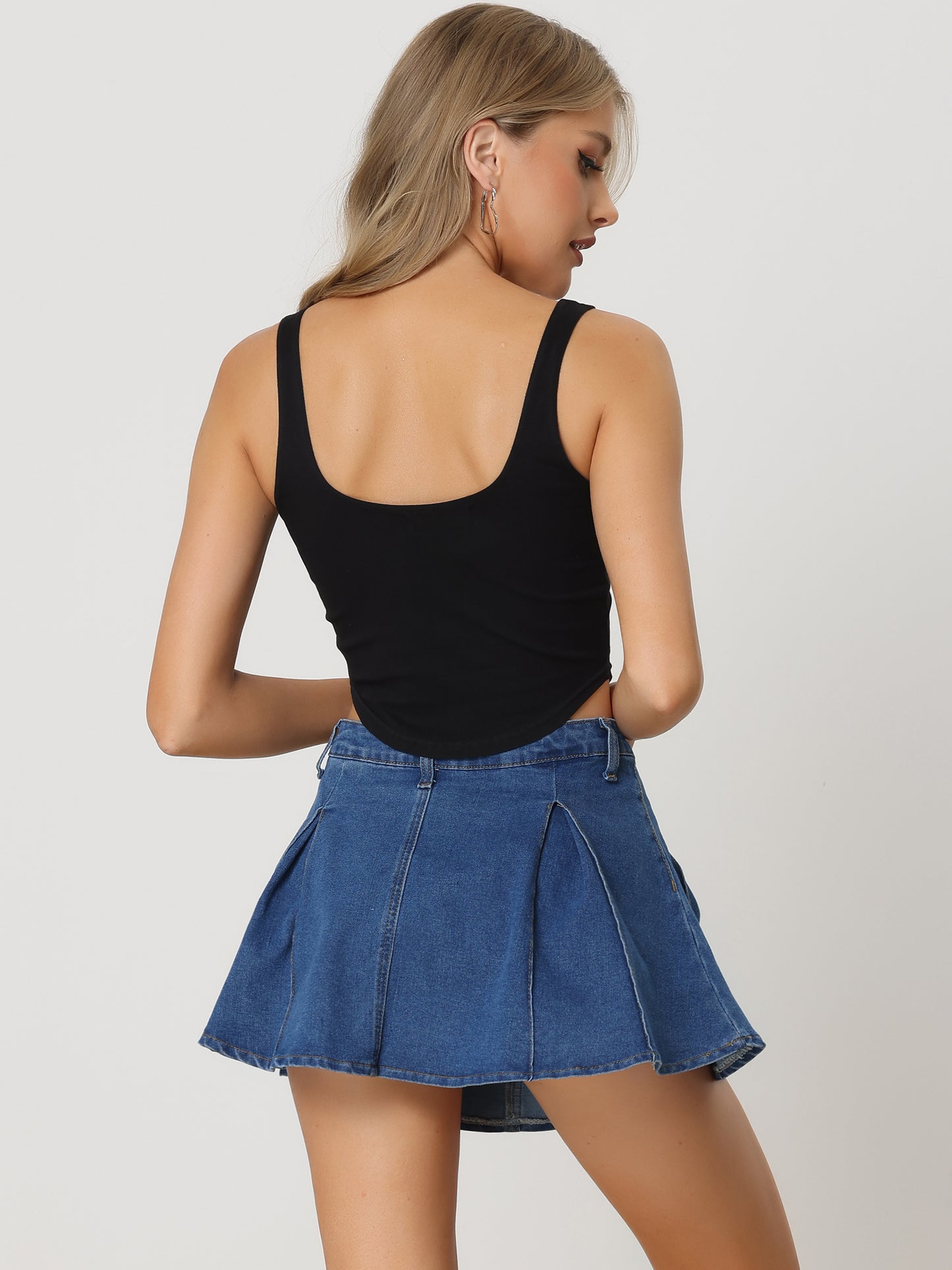 Women's Denim Tank Top Scoop Neck Stretchy Sleeveless Cropped Jean Vest