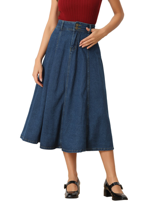 Women's Casual Denim Skirt High Waist A-Line Classic Midi Long Jean Skirts