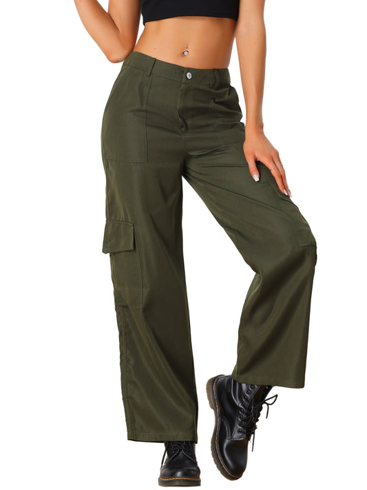 Pantalones cargo para mujer, tiro medio, holgados, pernera ancha, bolsillos, pantalones casuales