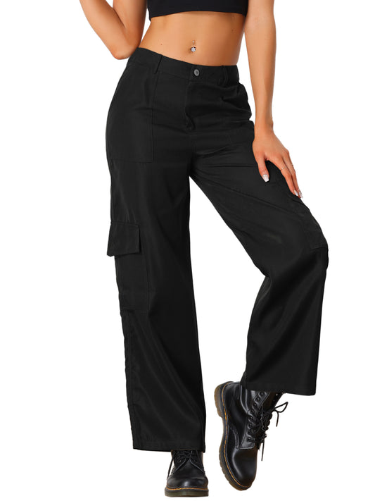 Women's Cargo Pants Mid Rise Baggy Wide Leg Pockets Casual Pants