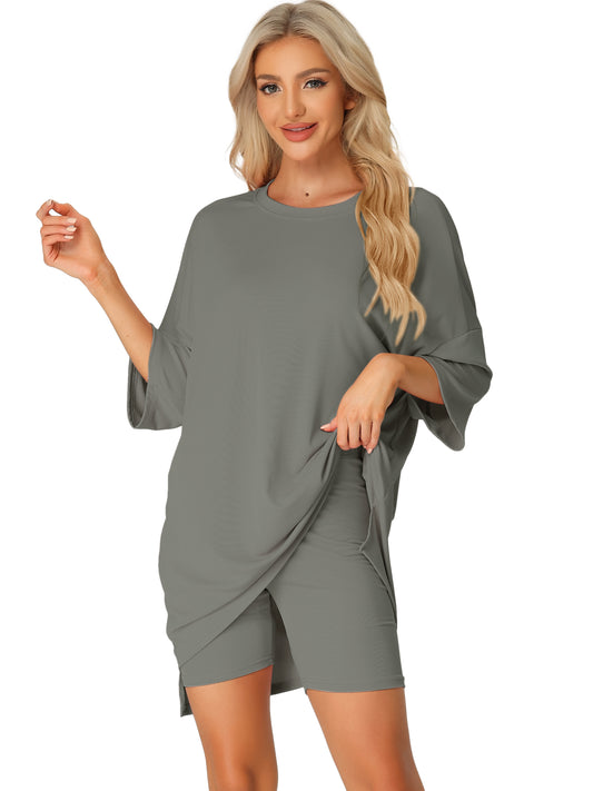 Conjunto de 2 piezas para mujer: camiseta holgada con pantalones cortos de motociclista, chándal deportivo para entrenar