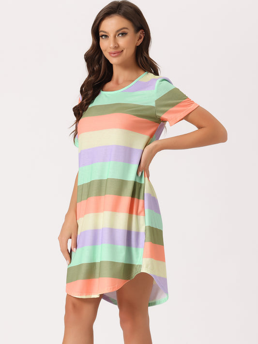 Robe t-shirt à rayures colorées et manches courtes pour femme