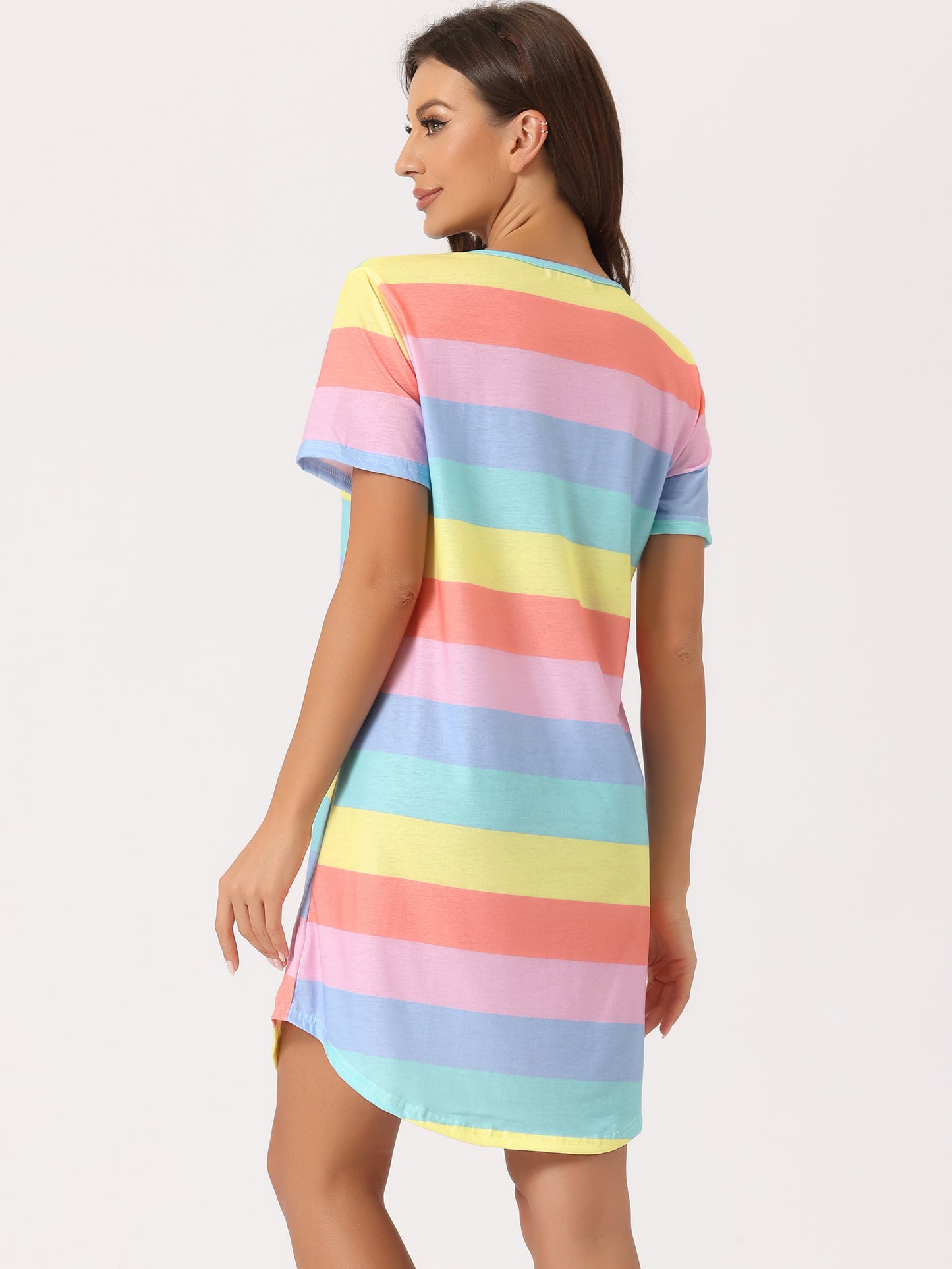 Women's Loungewear T-shirt Dress Colorful Striped Short Sleeve Nightdress