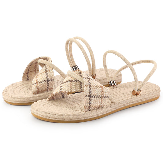 Sandalias planas con tiras cruzadas a cuadros para mujer