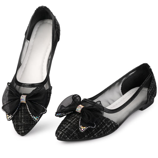 Zapatos de tacón de aguja con punta puntiaguda y lazo de malla para mujer