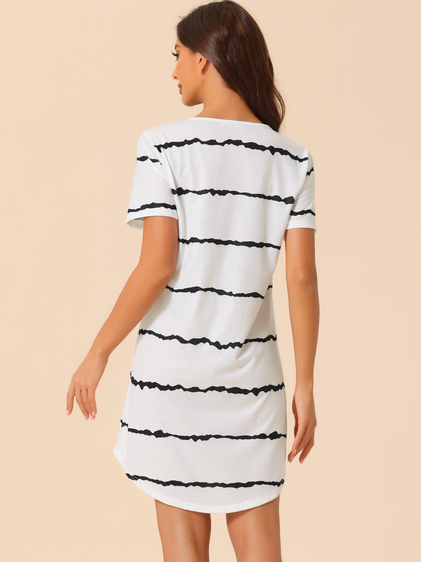 [PACK SALES] Women's 2 Pieces Sleep Shirts Short Sleeve Striped Nightgown with Pockets Knit Loungewear Dress
