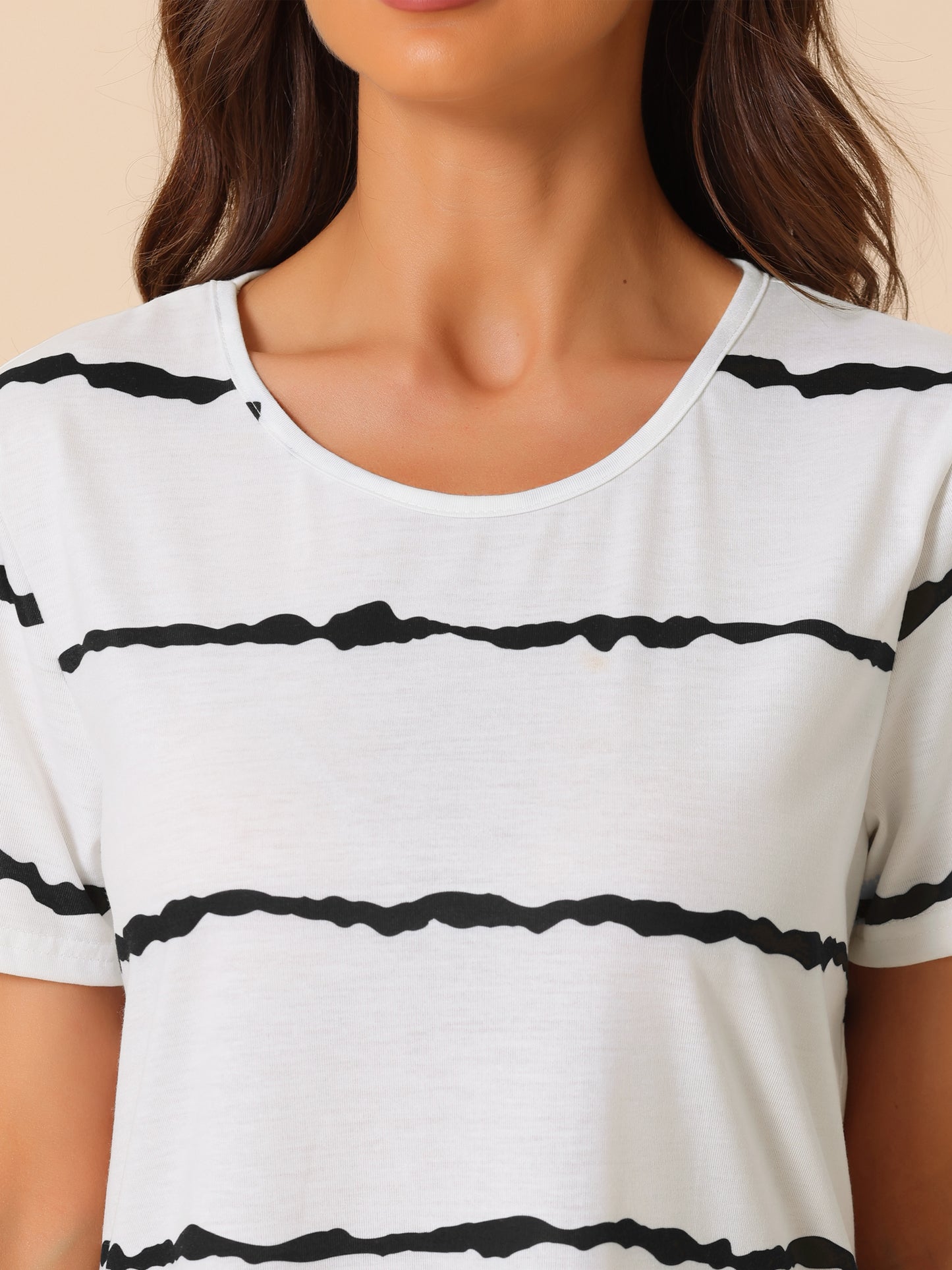 [PACK SALES] Women's 2 Pieces Sleep Shirts Short Sleeve Striped Nightgown with Pockets Knit Loungewear Dress