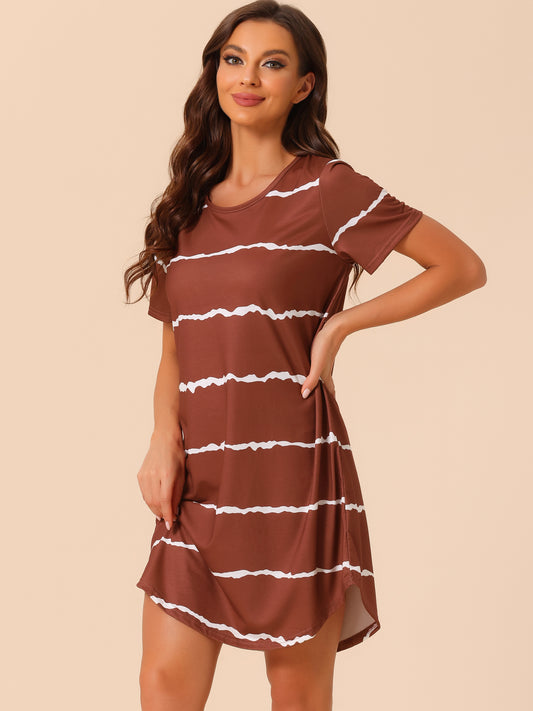 Camisón de cuello redondo para mujer, a rayas, de manga corta (tallas grandes disponibles)