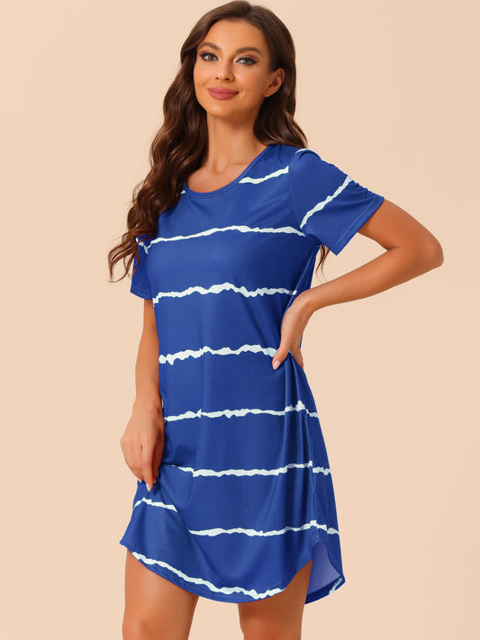 Camisón de cuello redondo para mujer, a rayas, de manga corta (tallas grandes disponibles)