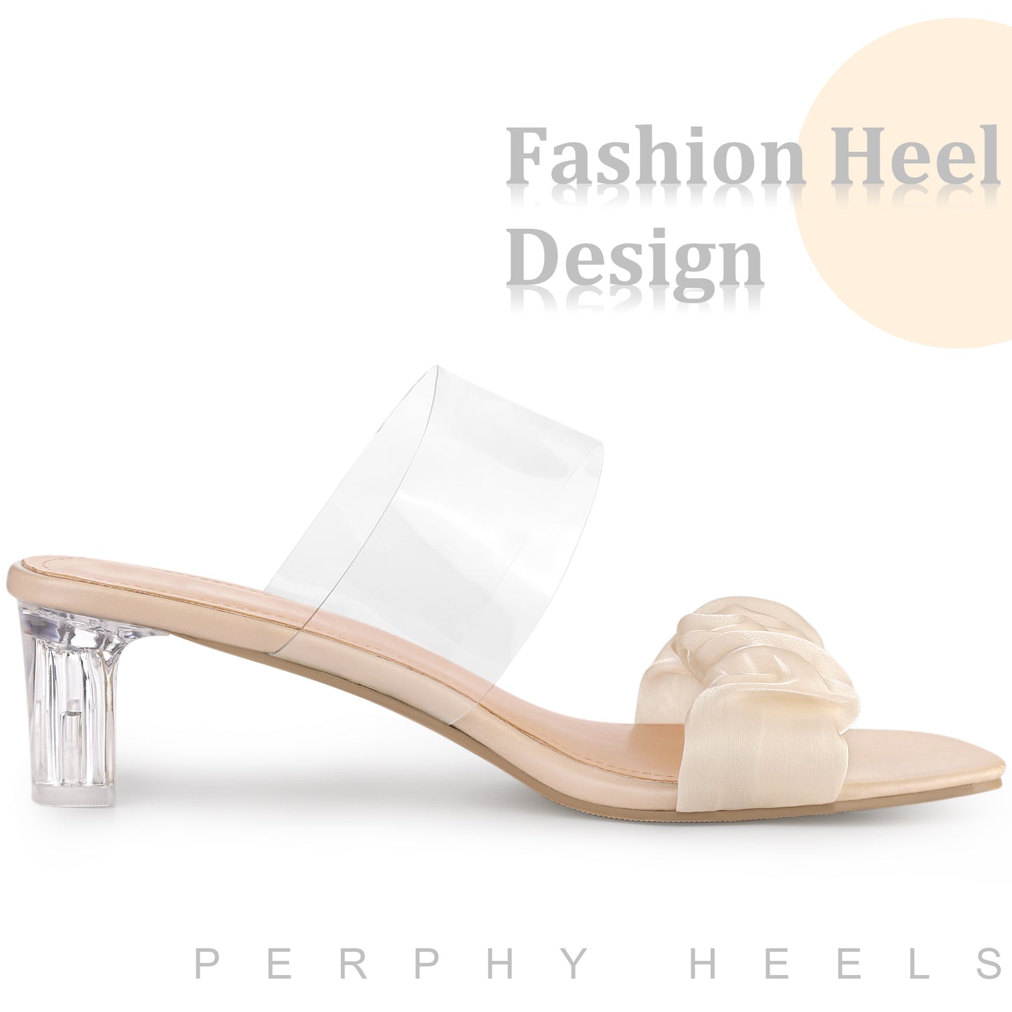 Women Clear Transparent Strap Chunky Heel Sandals Open Toe Slip On Slides