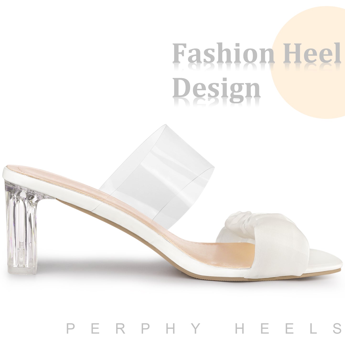 Women Clear Transparent Strap Chunky Heel Sandals Open Toe Slip On Slides