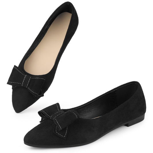 Women Pointed Toe Bow Slip On Ballet Flats