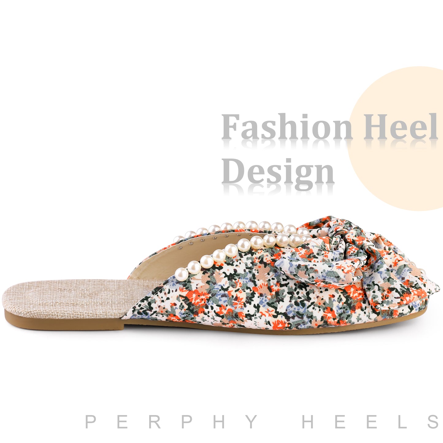 Sandalias planas con punta abierta y estampado floral para mujer, con perlas, estilo mules