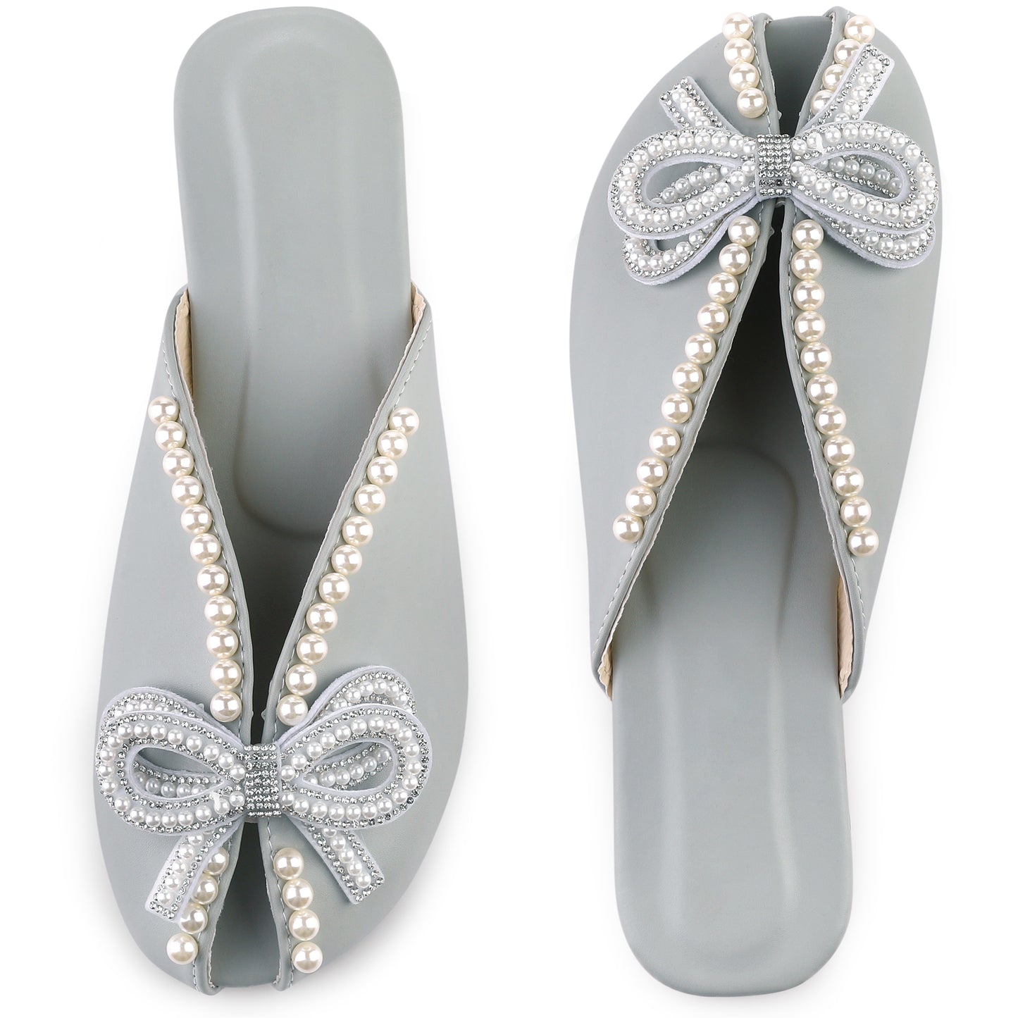 Women Floral Printed Peep Toe Slip On Pearl Flat Shoes Slides Mules