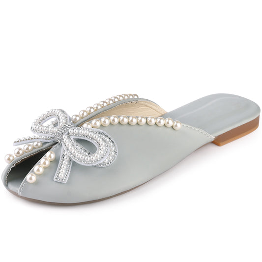 Sandalias planas con punta abierta y estampado floral para mujer, sin cordones, con perlas