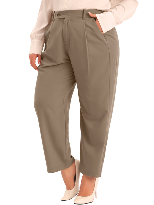 Women Plus Size Pants Elastic High Waisted Long Straight Business Casual Work Pants Trousers with Pockets
