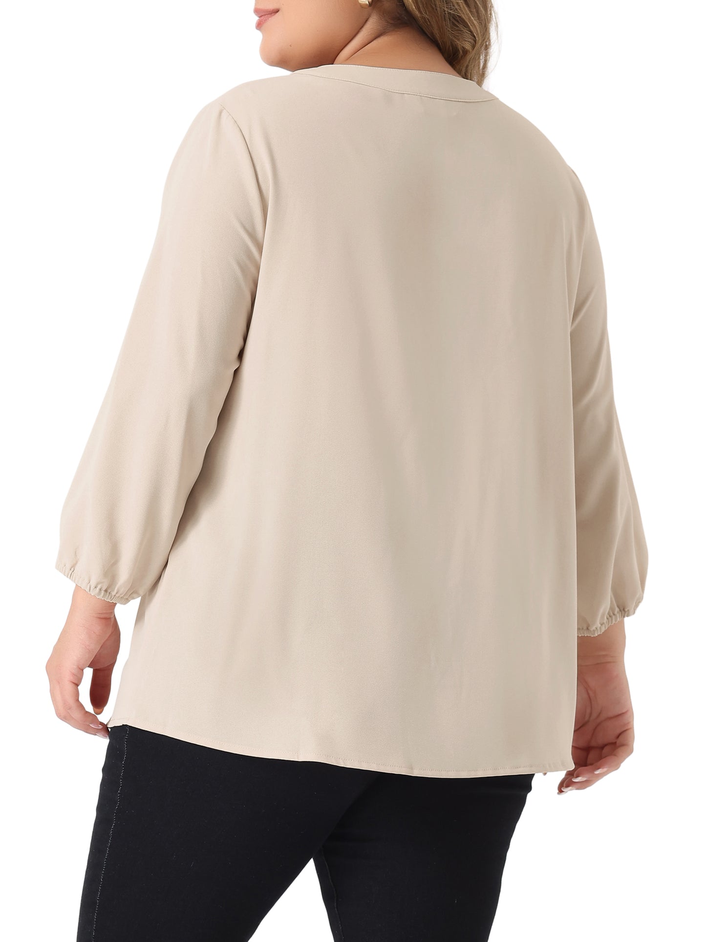Women Plus Size Top 3/4 Sleeve Work Office Tie Front Ruffle Chiffon Blouse