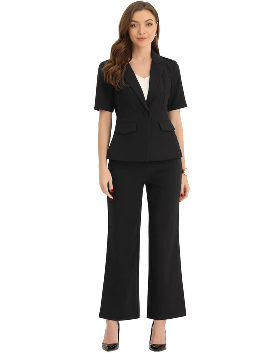 Women Business Work 2 Piece Short Sleeve Blazer Pant Suit Set