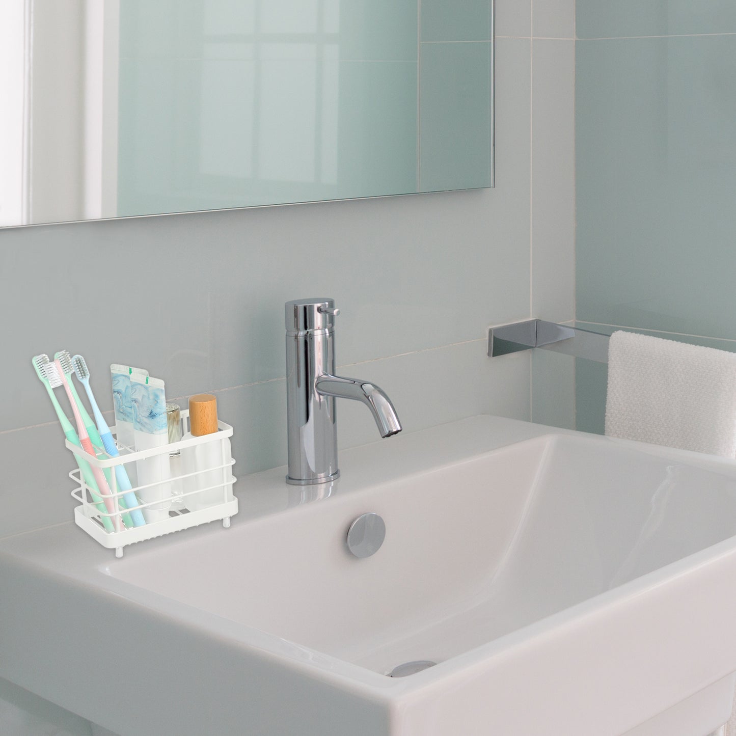 304 Stainless Steel Toothbrush Holder Stand, Bathroom Accessories Organizer, White White
