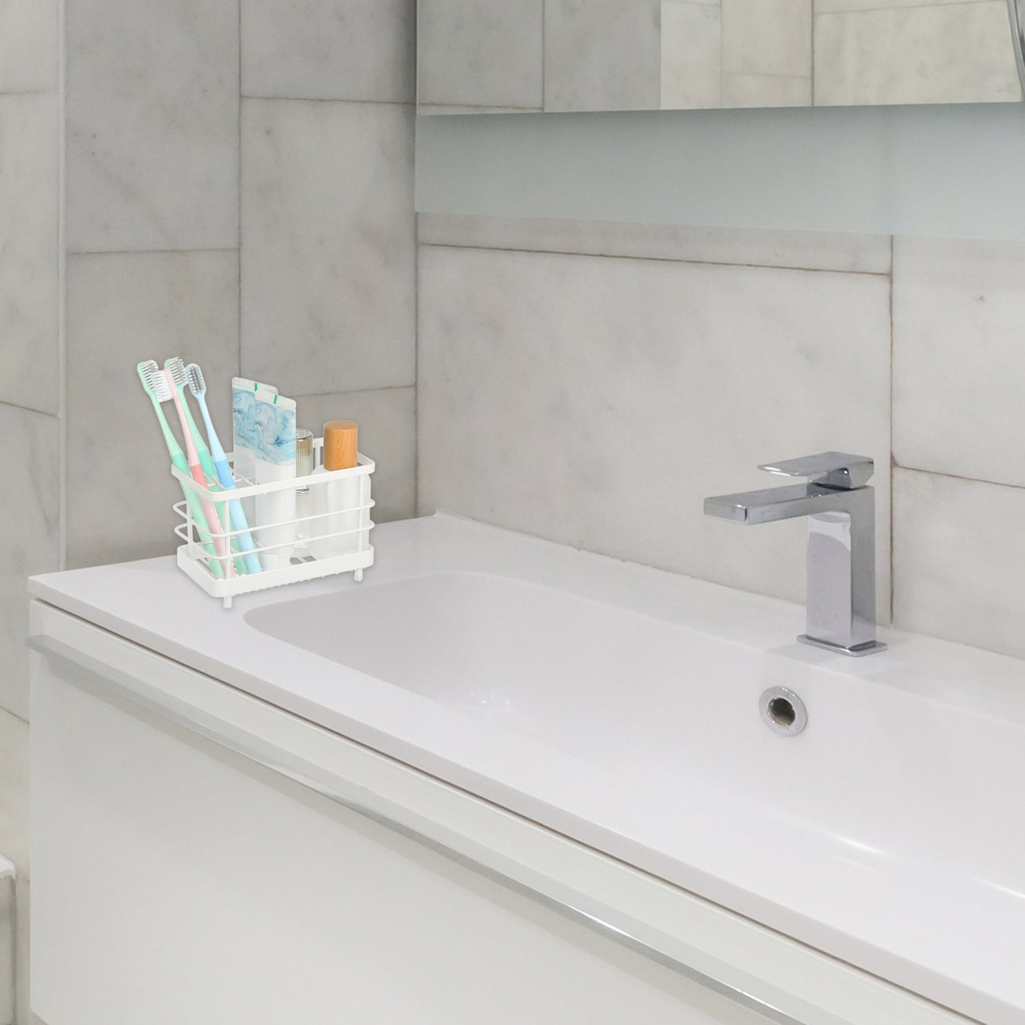 304 Stainless Steel Toothbrush Holder Stand, Bathroom Accessories Organizer, White White