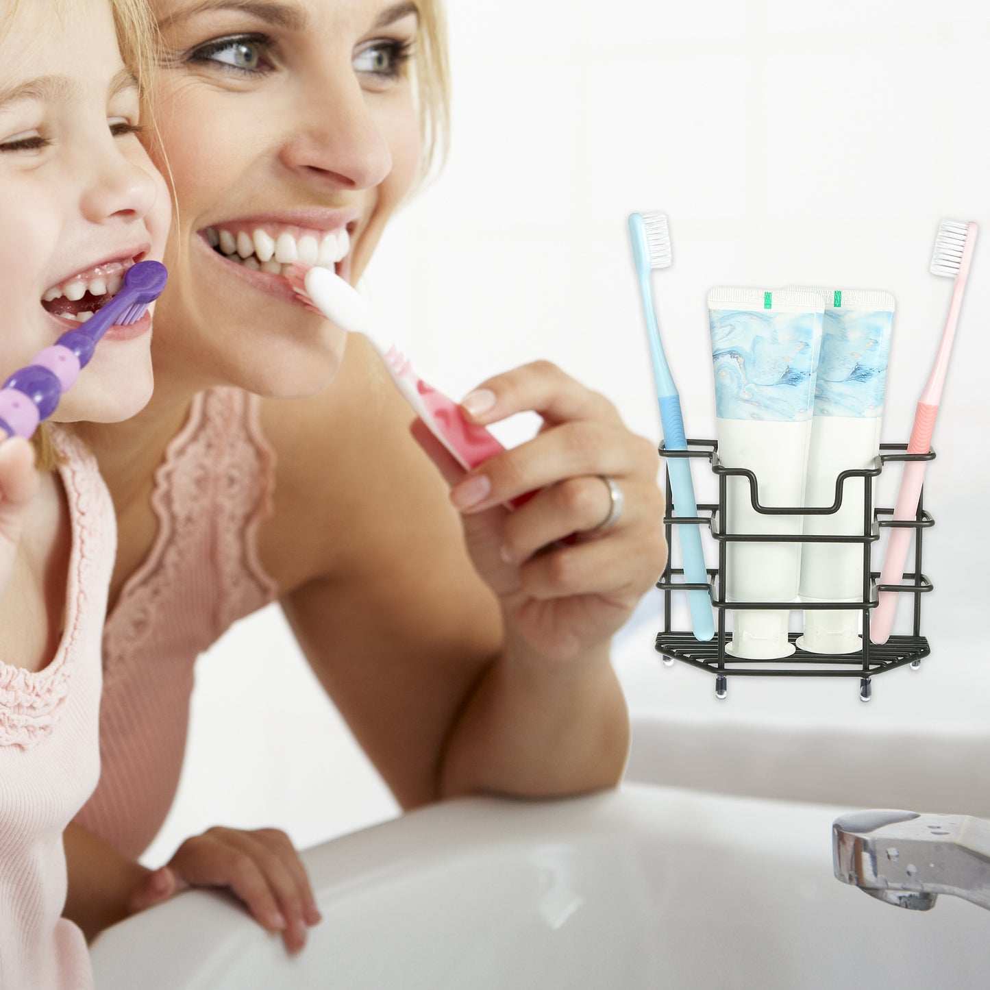 Soporte para cepillo de dientes de acero inoxidable 304 con 3 ranuras, organizador de accesorios de baño, color negro
