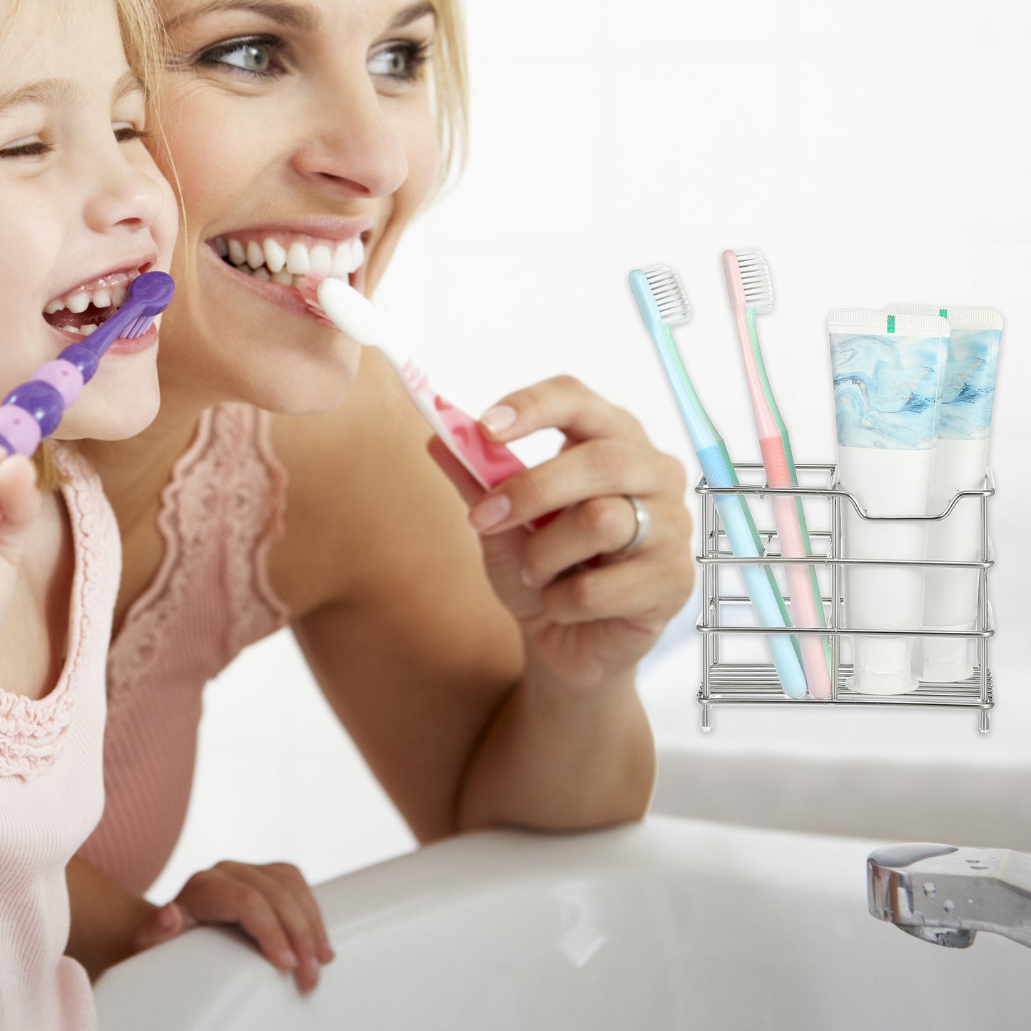 Soporte para cepillo de dientes de acero inoxidable 304 con 4 ranuras, organizador de accesorios de baño, tono plateado