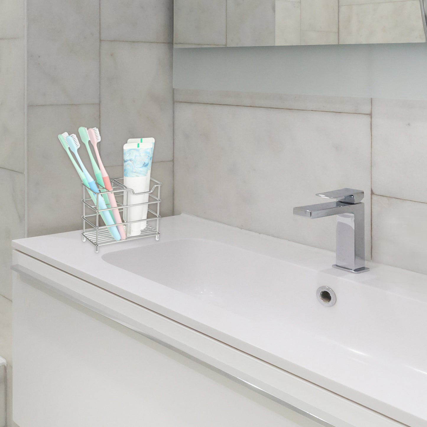 Soporte para cepillo de dientes de acero inoxidable 304 con 4 ranuras, organizador de accesorios de baño, tono plateado