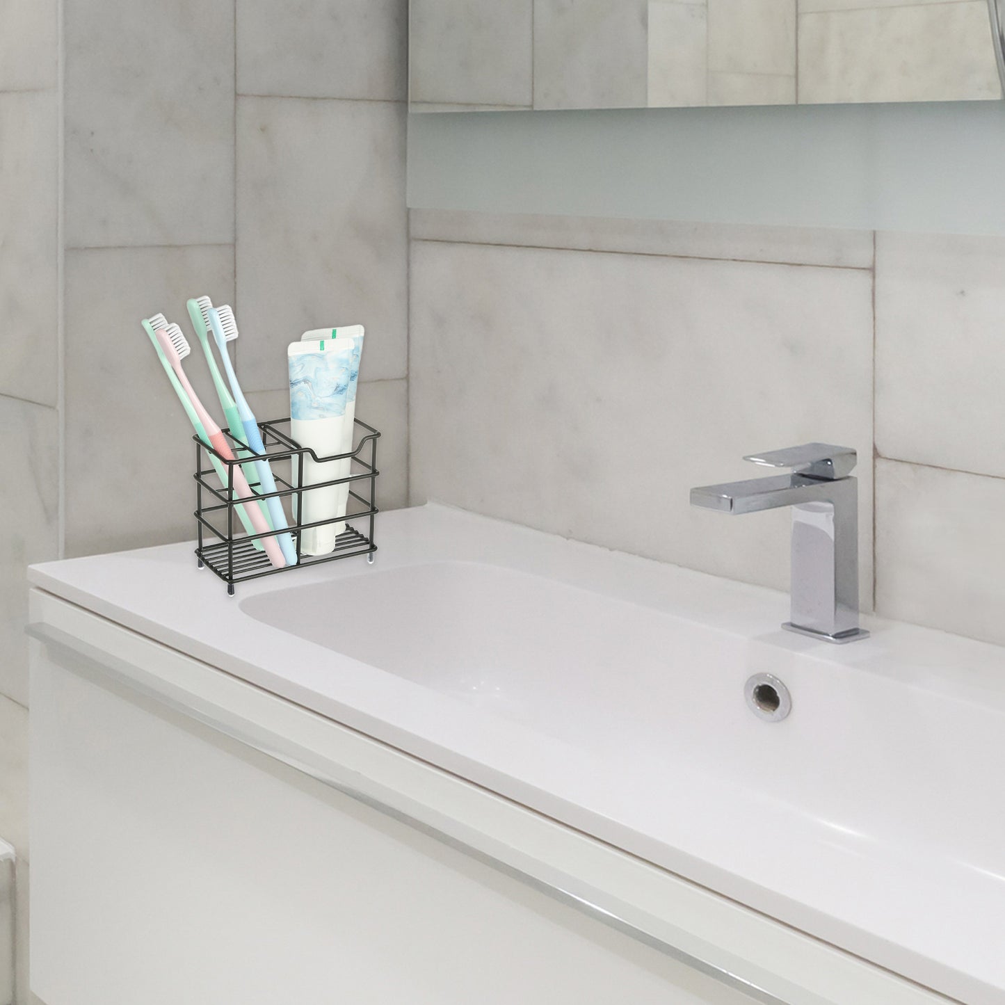 Soporte para cepillos de dientes de acero inoxidable 304 con 4 ranuras, organizador de accesorios de baño, color negro