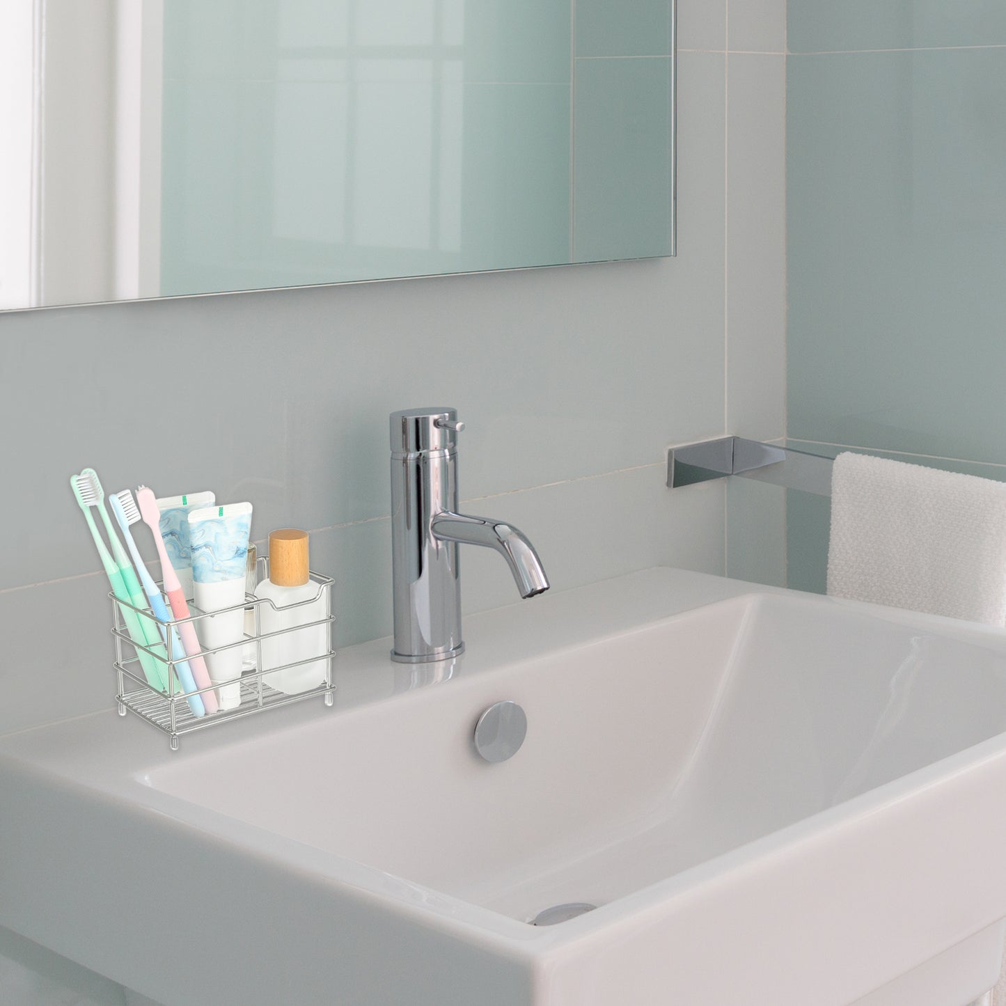 Portacepillos de dientes de acero inoxidable 304 con 4 ranuras, accesorio para baño y cocina, tono plateado