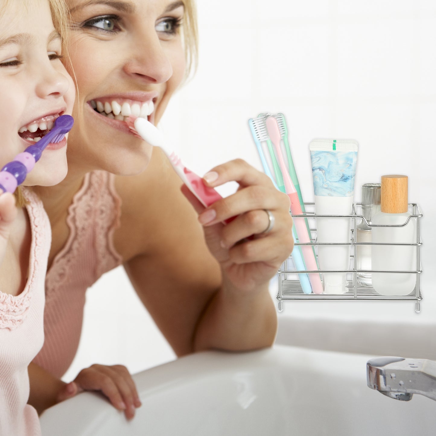 Portacepillos de dientes de acero inoxidable 304 con 4 ranuras, accesorio para baño y cocina, tono plateado