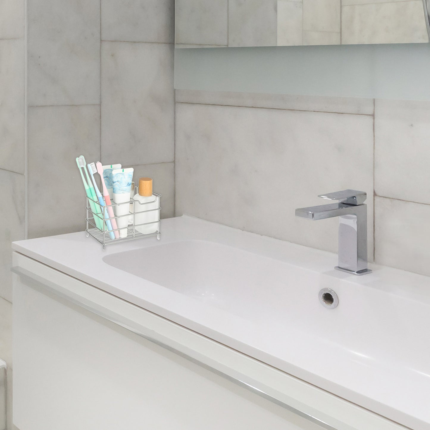 Portacepillos de dientes de acero inoxidable 304 con 4 ranuras, accesorio para baño y cocina, tono plateado