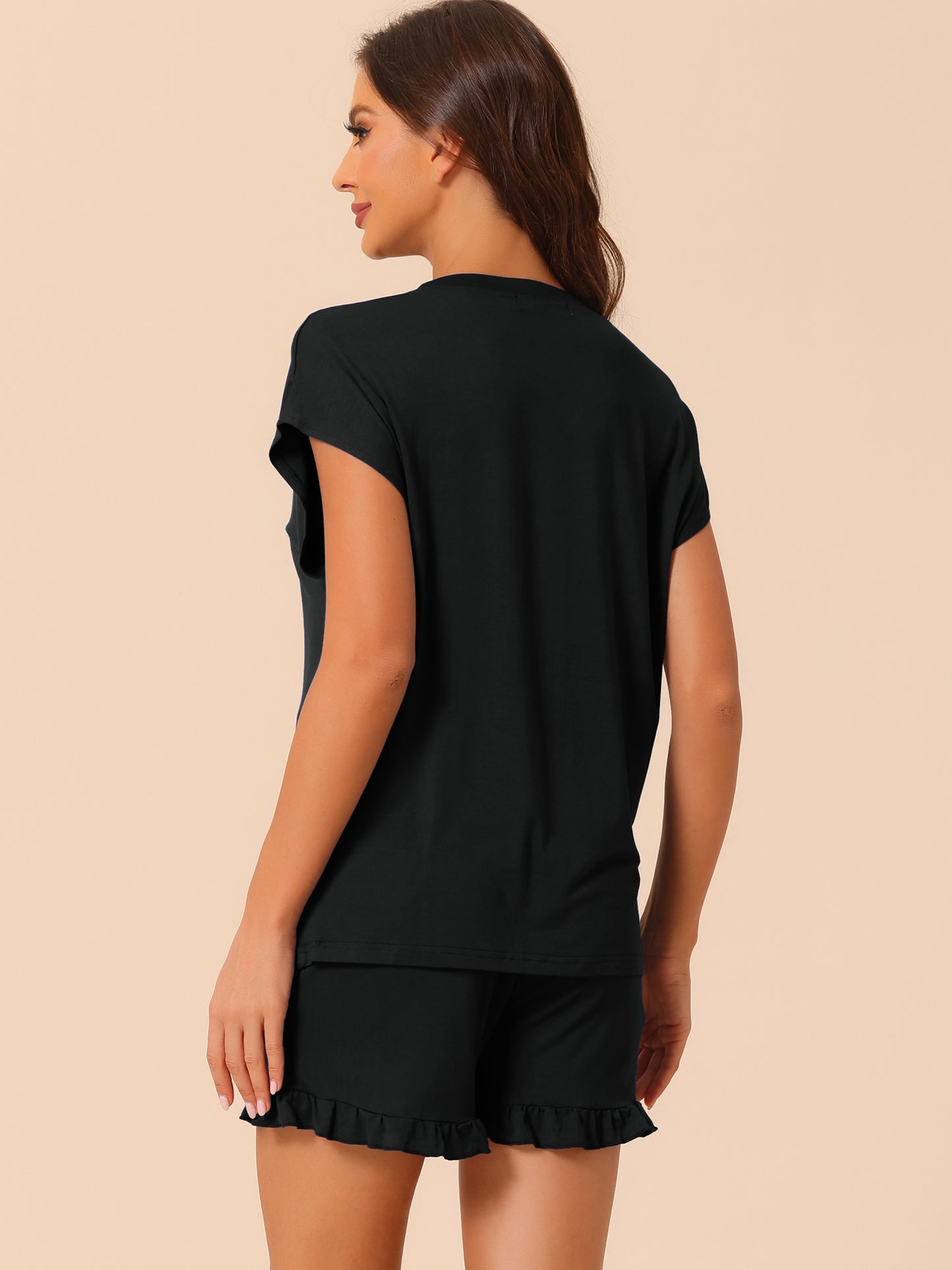 [PACK SALES] Women's 2 Pack Pajama Sets Short-Sleeve Tops with Pocket Shorts Ruffled Loungewear