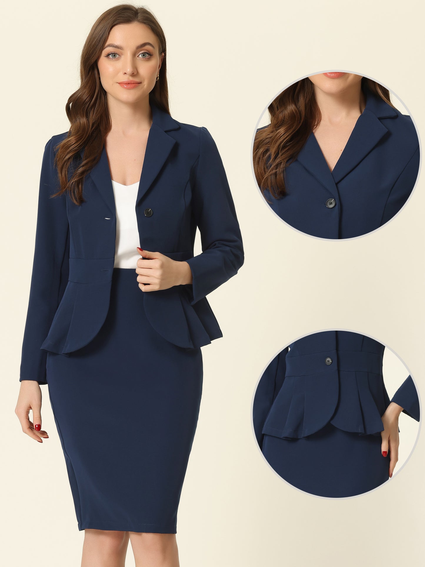 Women's 2 Piece Skirt Suit Set Formal Notched Lapel Peplum Blazer Pencil Skirt (Available in Plus Size)