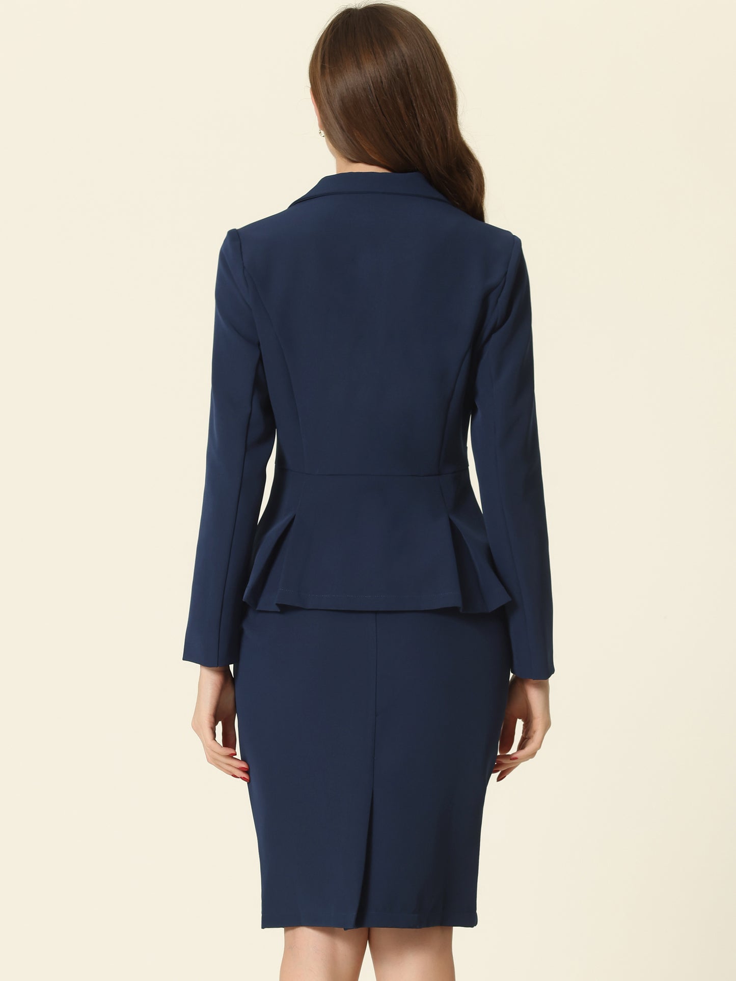 Women's 2 Piece Skirt Suit Set Formal Notched Lapel Peplum Blazer Pencil Skirt (Available in Plus Size)