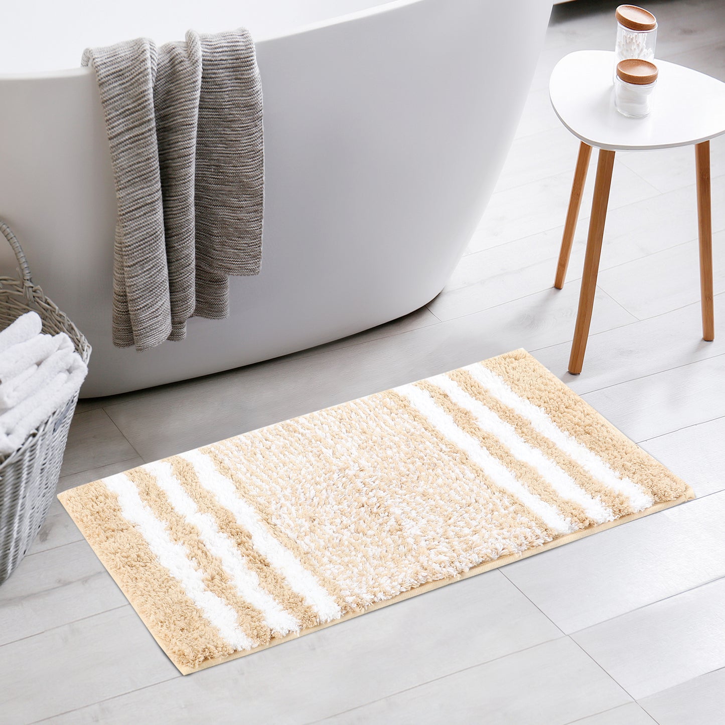 Bathroom Rug Mat, Extra Soft and Absorbent Microfiber Fluffy Striped Non Slip Bath Mats