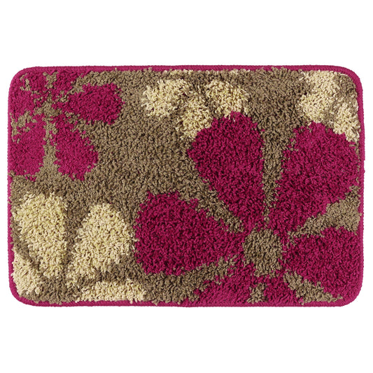 Floral Bath Mat, Plush Shaggy Bathroom Rug, Checked Washable Bath Carpet