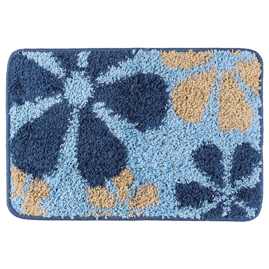 Floral Bath Mat, Plush Shaggy Bathroom Rug, Checked Washable Bath Carpet