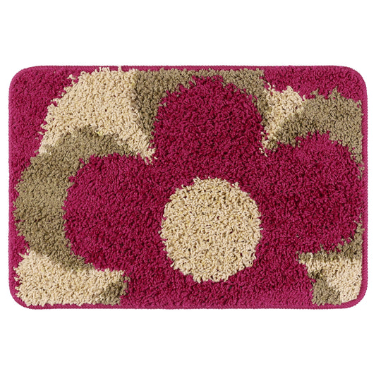 Floral Bath Mat, Plush Shaggy Bathroom Rug, Checked Washable Bath Carpet